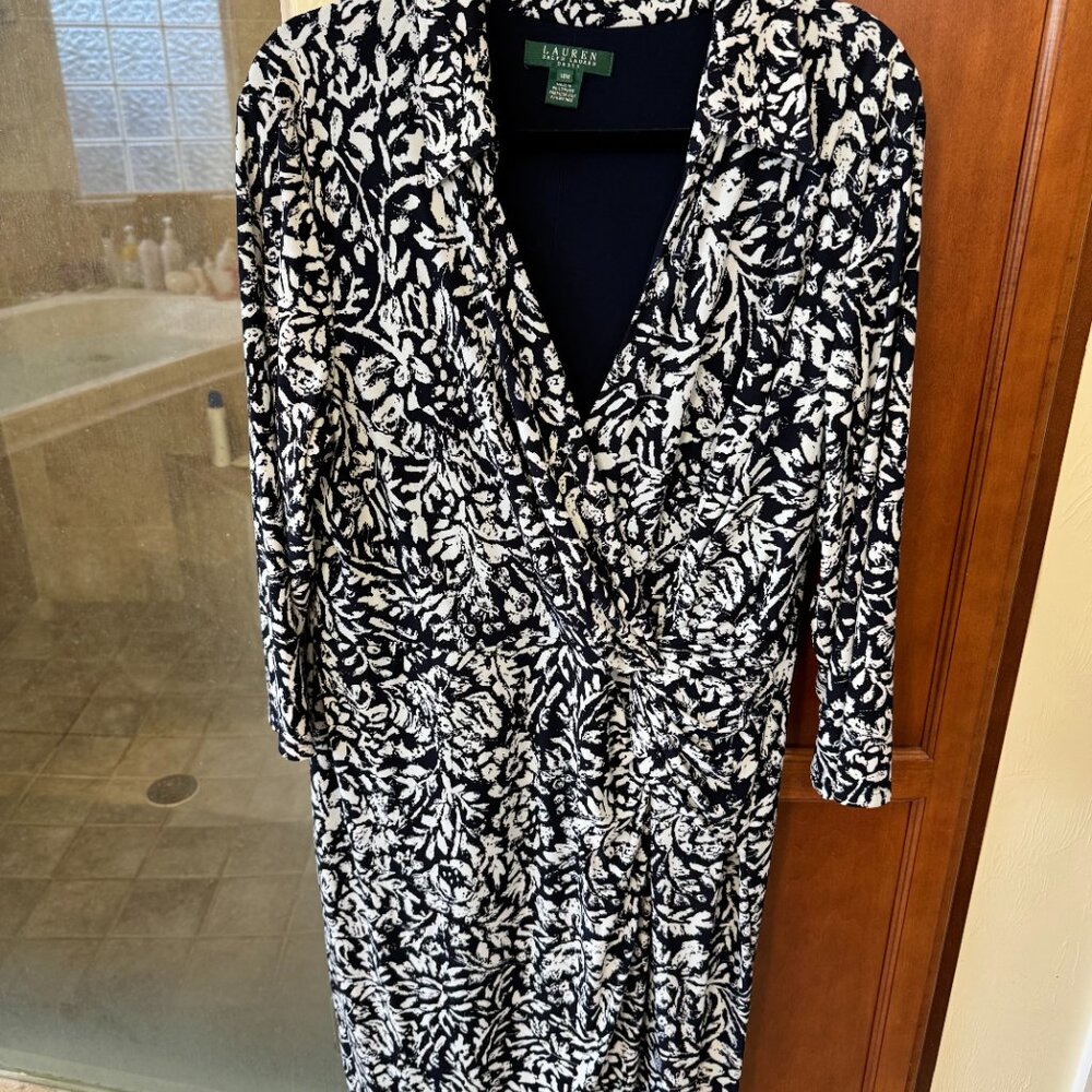 Black and White Floral Lauren Ralph Lauren Midi Dress